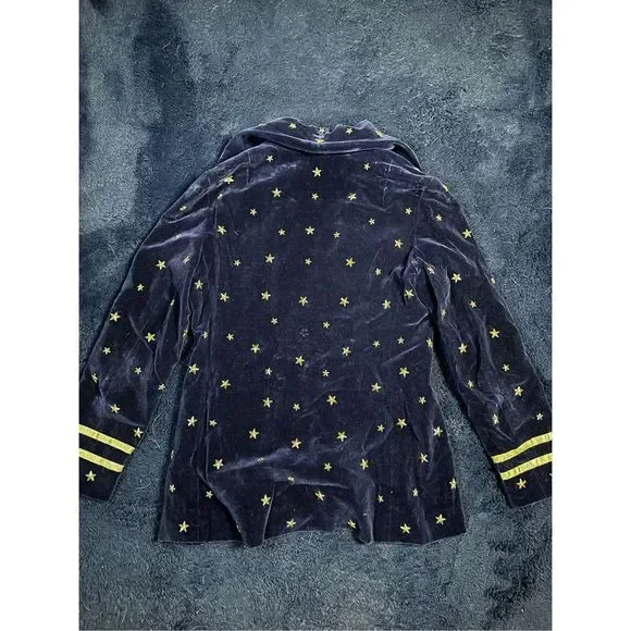 Vintage 1960s Union Made Saks Fifth Ave Blue Velour Star All Over Blazer Jacket - Picture 2 of 10